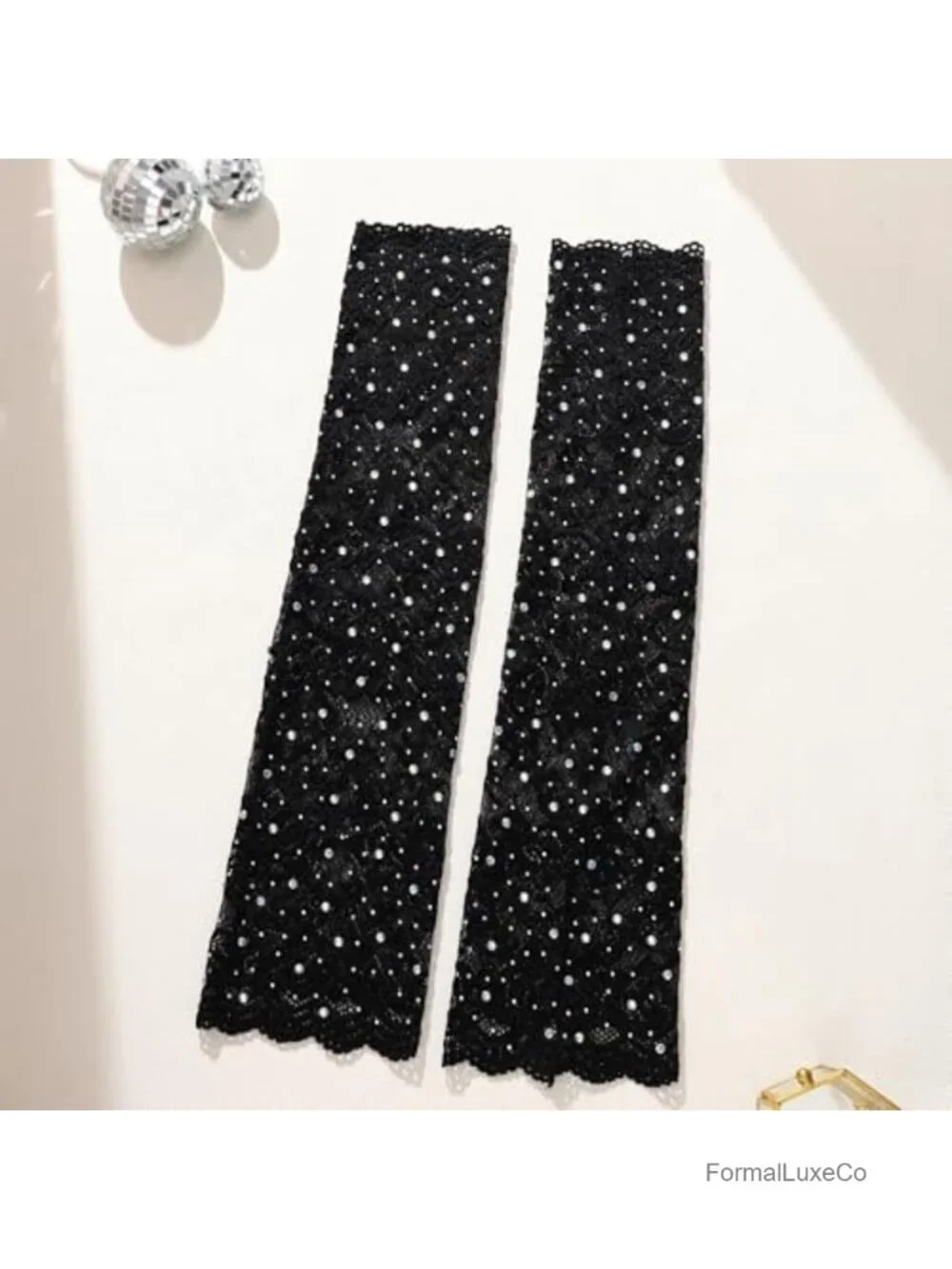 Fingerless Gloves Rhinestone Crystal Sheer Elbow Length Stretchy